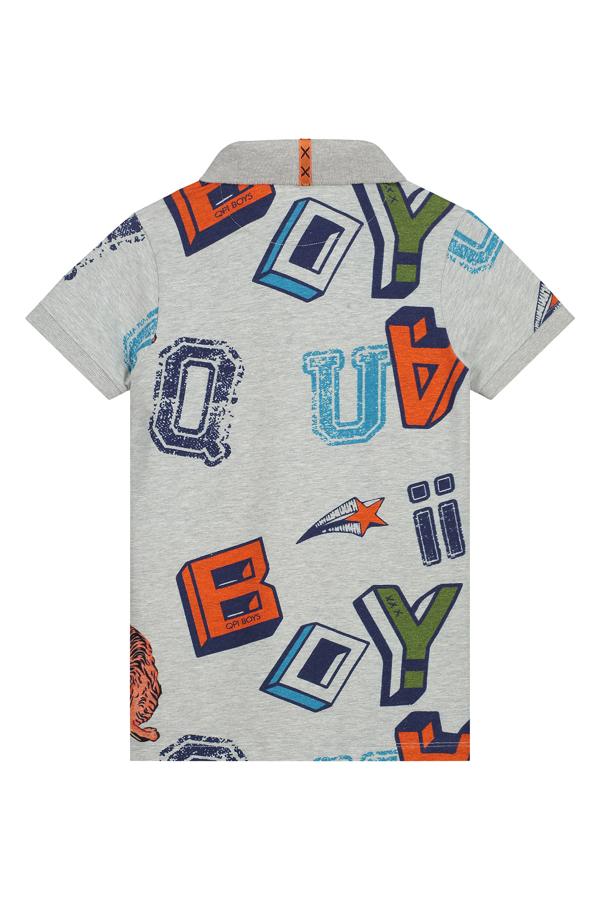 Jongens Polo Kort van Quapi in de kleur Grey Melee Letter in maat 146/152.