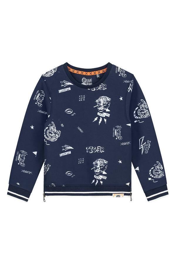 Jongens Sweater van Quapi in de kleur Dark Blue Scribble in maat 134/140.