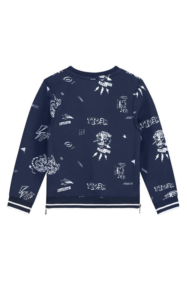 Jongens Sweater van Quapi in de kleur Dark Blue Scribble in maat 134/140.