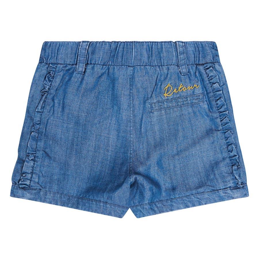 Meisjes Shorts with ruffles Kimberley van RETOUR in de kleur light blue denim in maat 86.