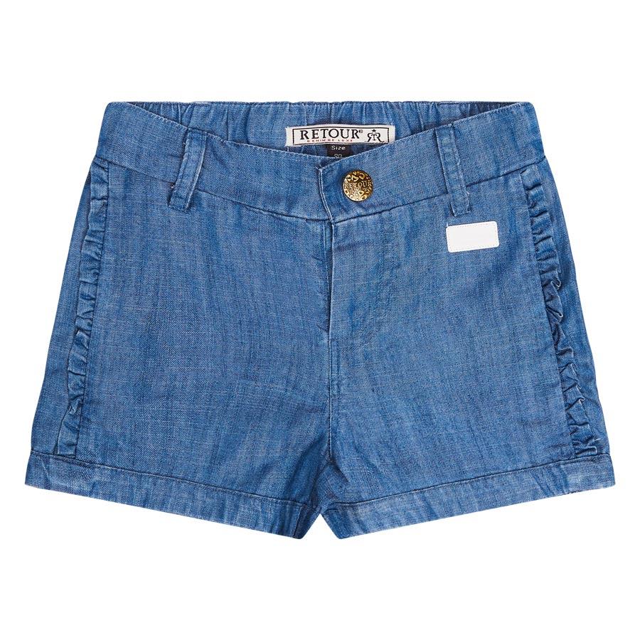Meisjes Shorts with ruffles Kimberley van RETOUR in de kleur light blue denim in maat 86.