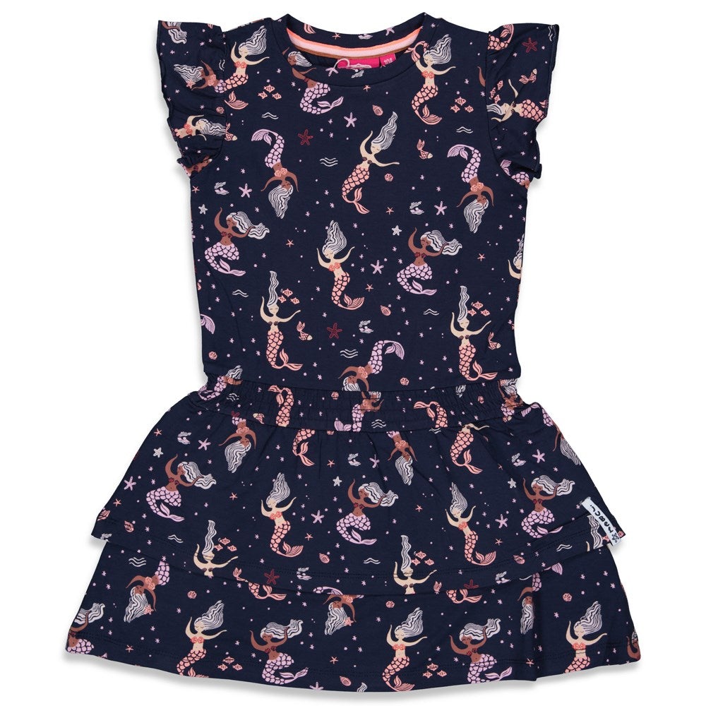 Meisjes Jurk volante - Mermaid Mambo van Jubel in de kleur Marine in maat 140.
