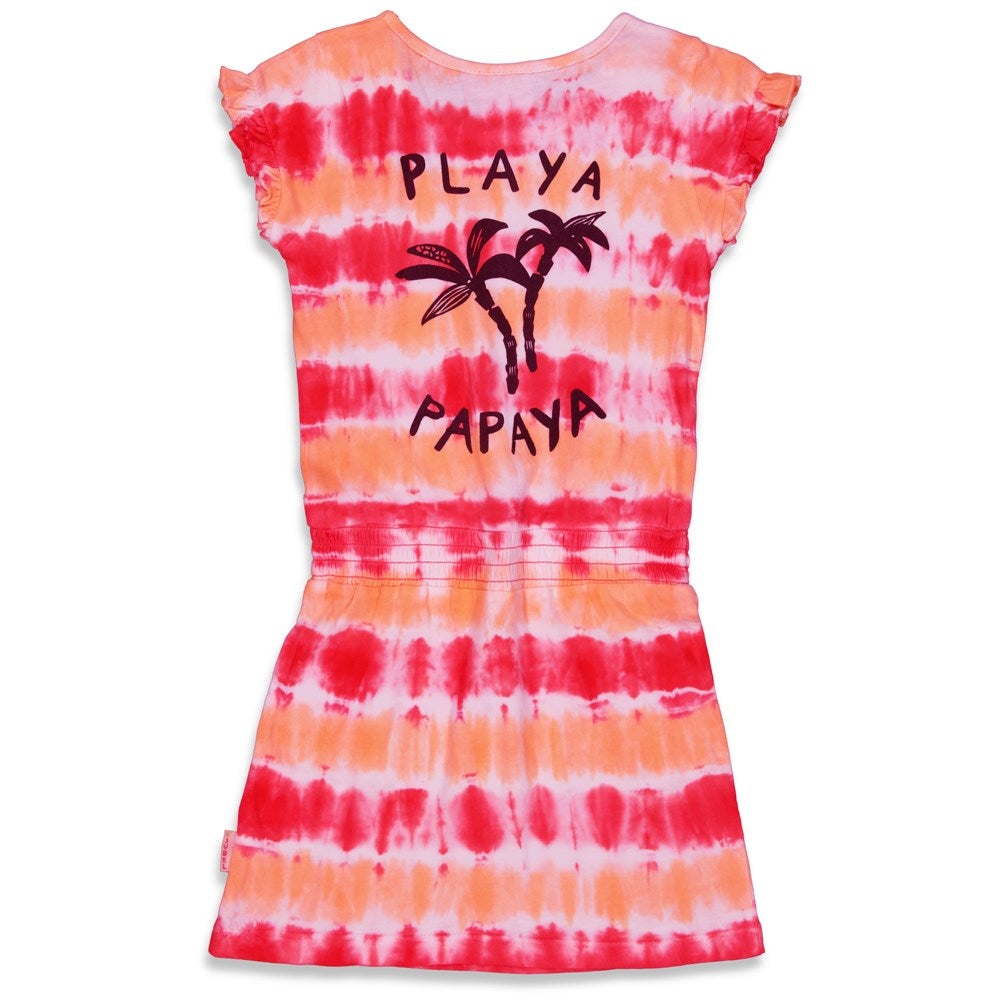 Meisjes Jurk AOP - Papaya Punch van Jubel in de kleur Rood in maat 140.