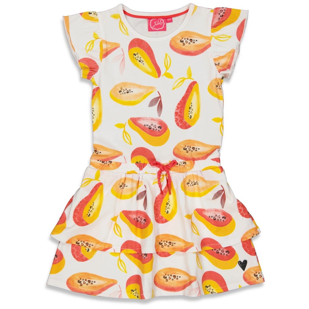 Meisjes Jurk AOP - Papaya Punch van Jubel in de kleur Wit in maat 140.