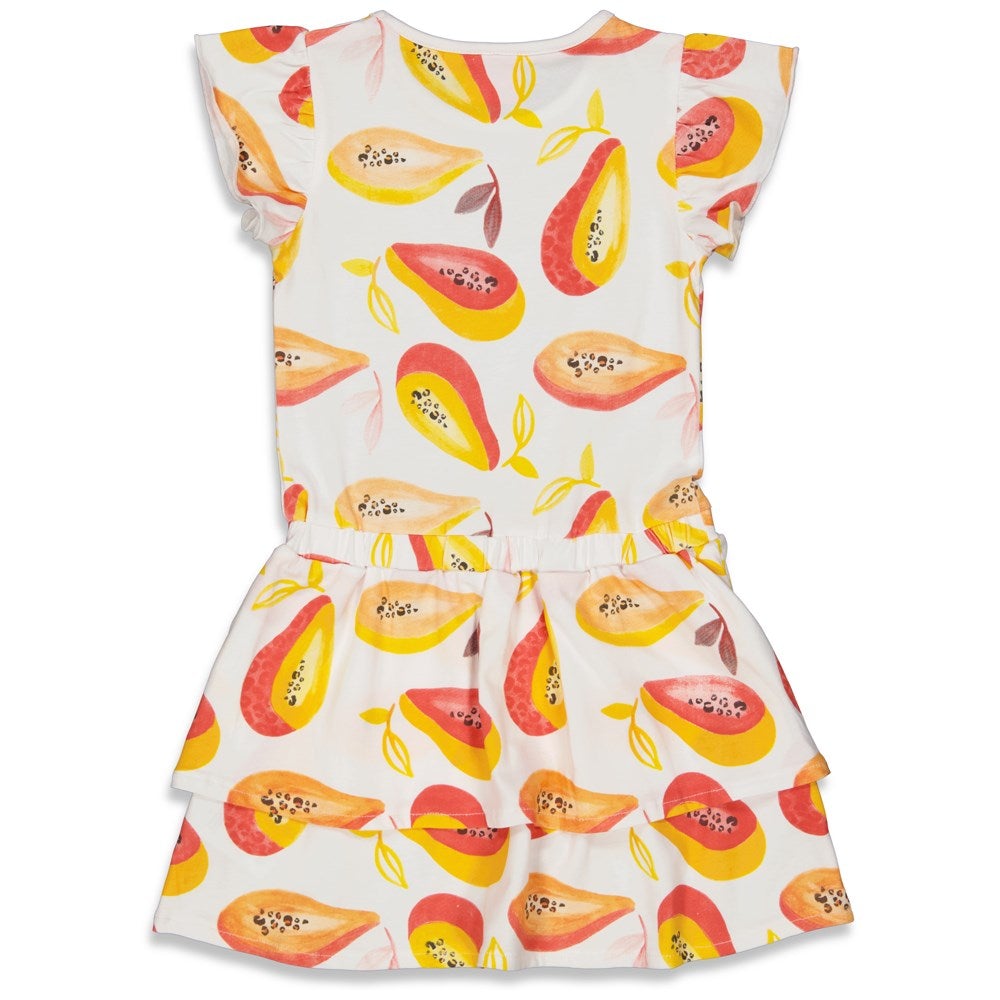 Meisjes Jurk AOP - Papaya Punch van Jubel in de kleur Wit in maat 140.