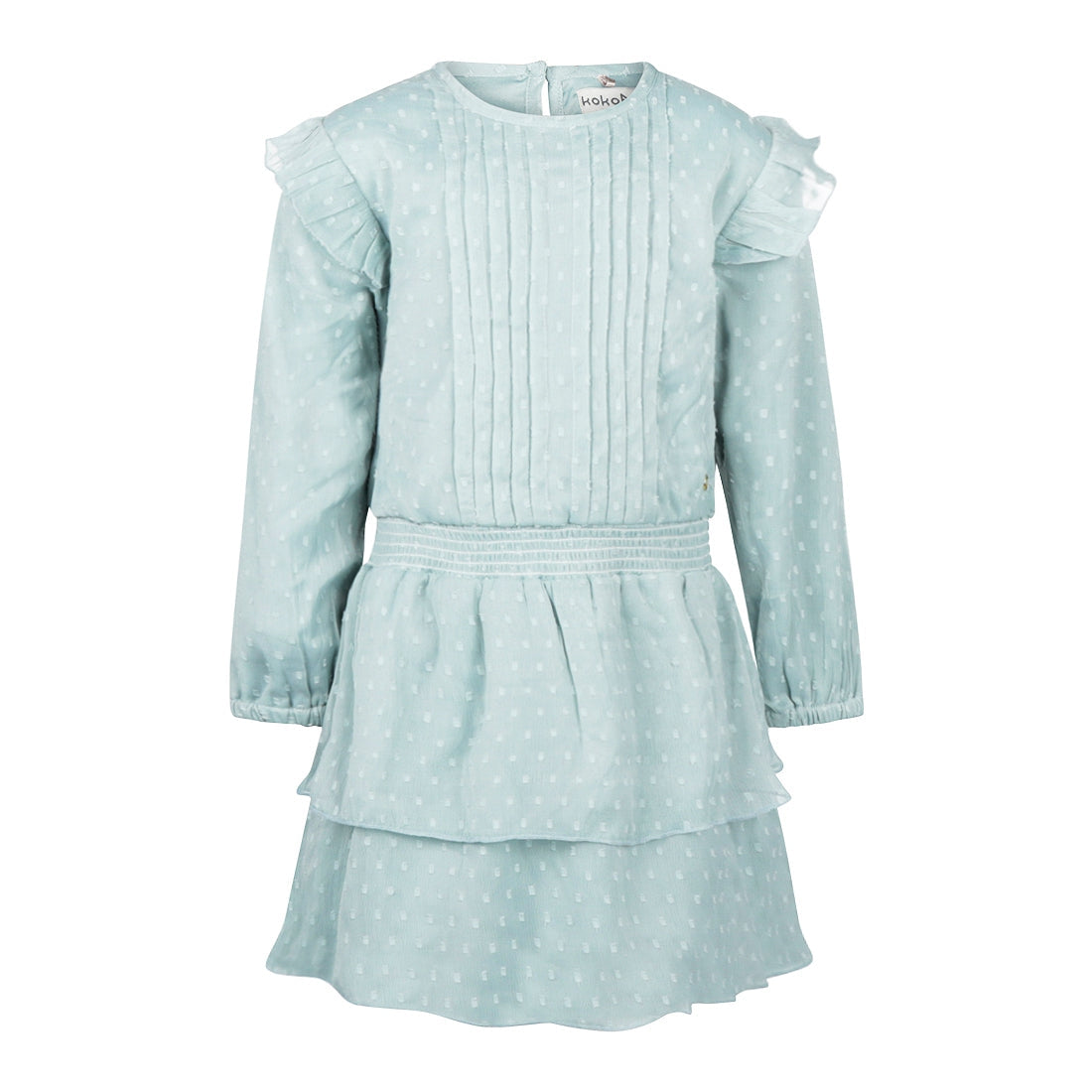 Meisjes Dress longsleeves van Koko Noko in de kleur Dusty blue in maat 128.