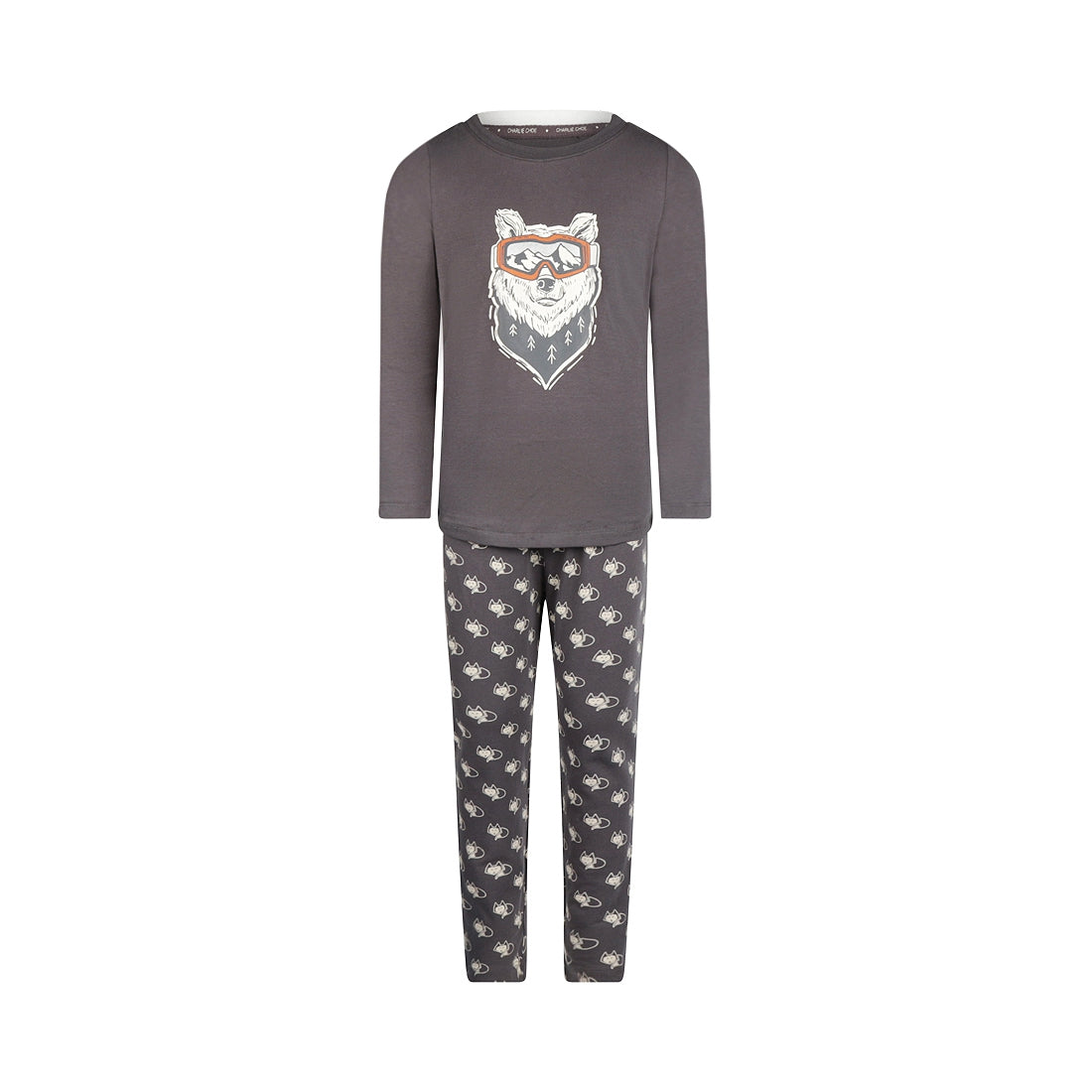 Jongens Boys pyjama set van Charlie Choe in de kleur Dark grey in maat 158-164.