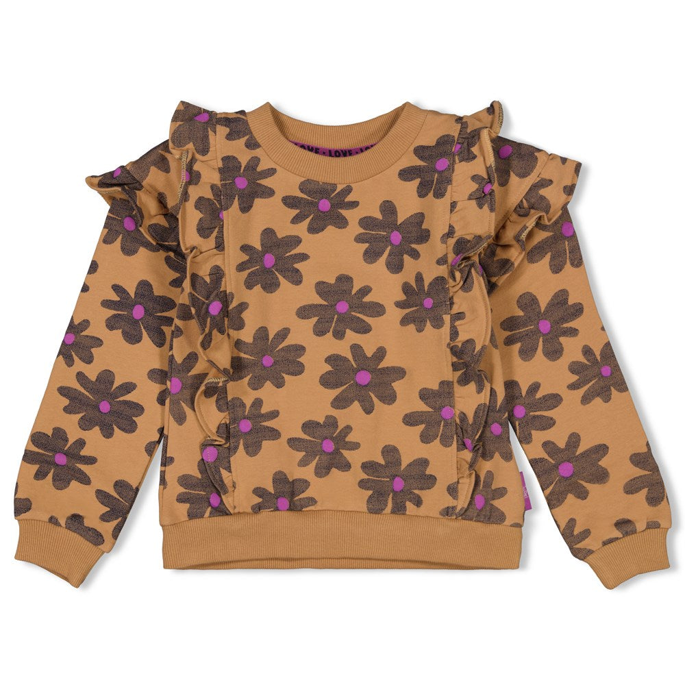 Meisjes Sweater AOP - Flowers For Life van Jubel in de kleur Camel in maat 128.