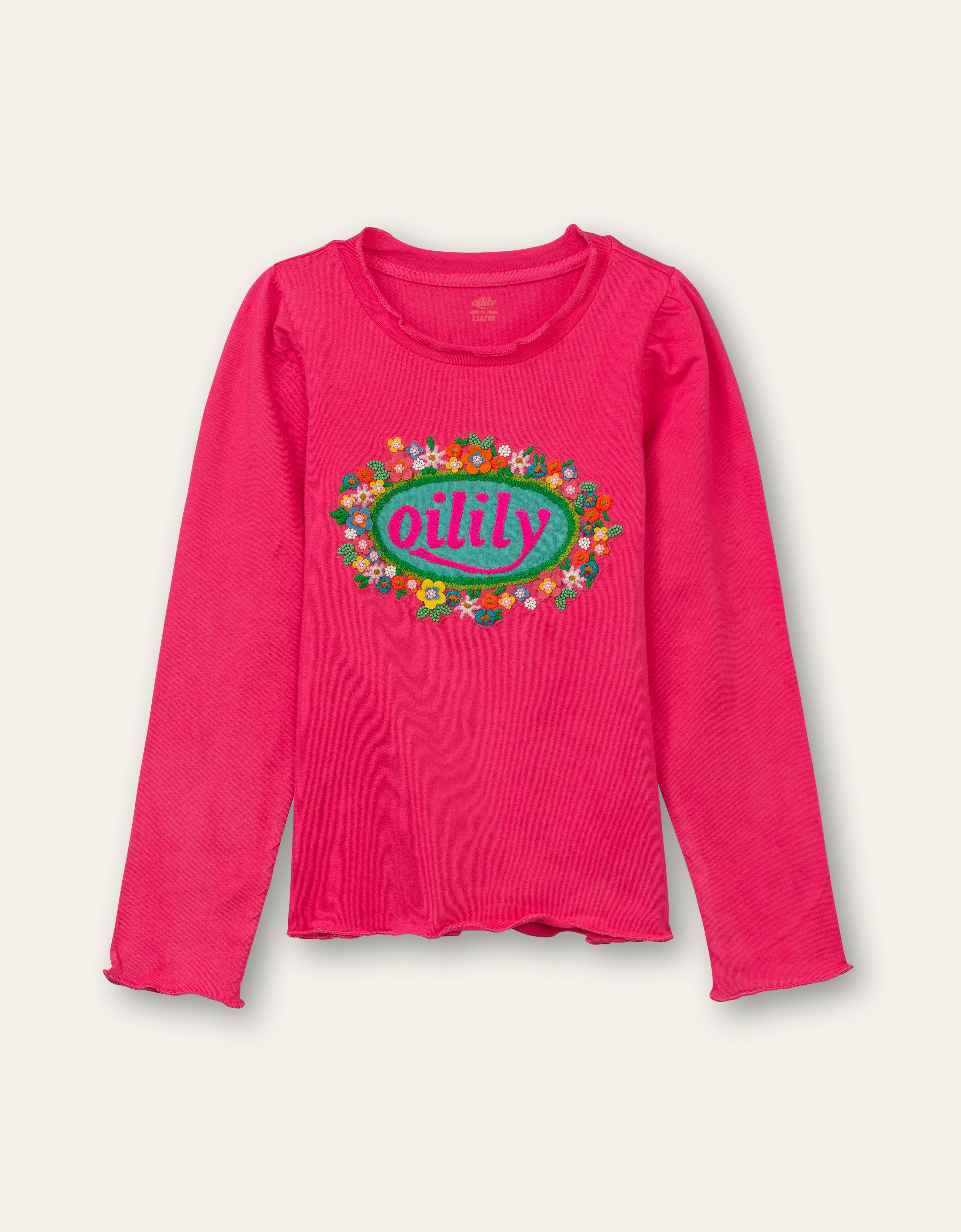 Oilily Topper T-shirt 11 Solid jersey with artwork Felt flowers logo