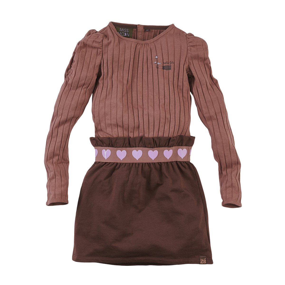 Meisjes Jurk lange mouw Sannah van Z8 in de kleur Rusty rust/Dark choco in maat 140/146.