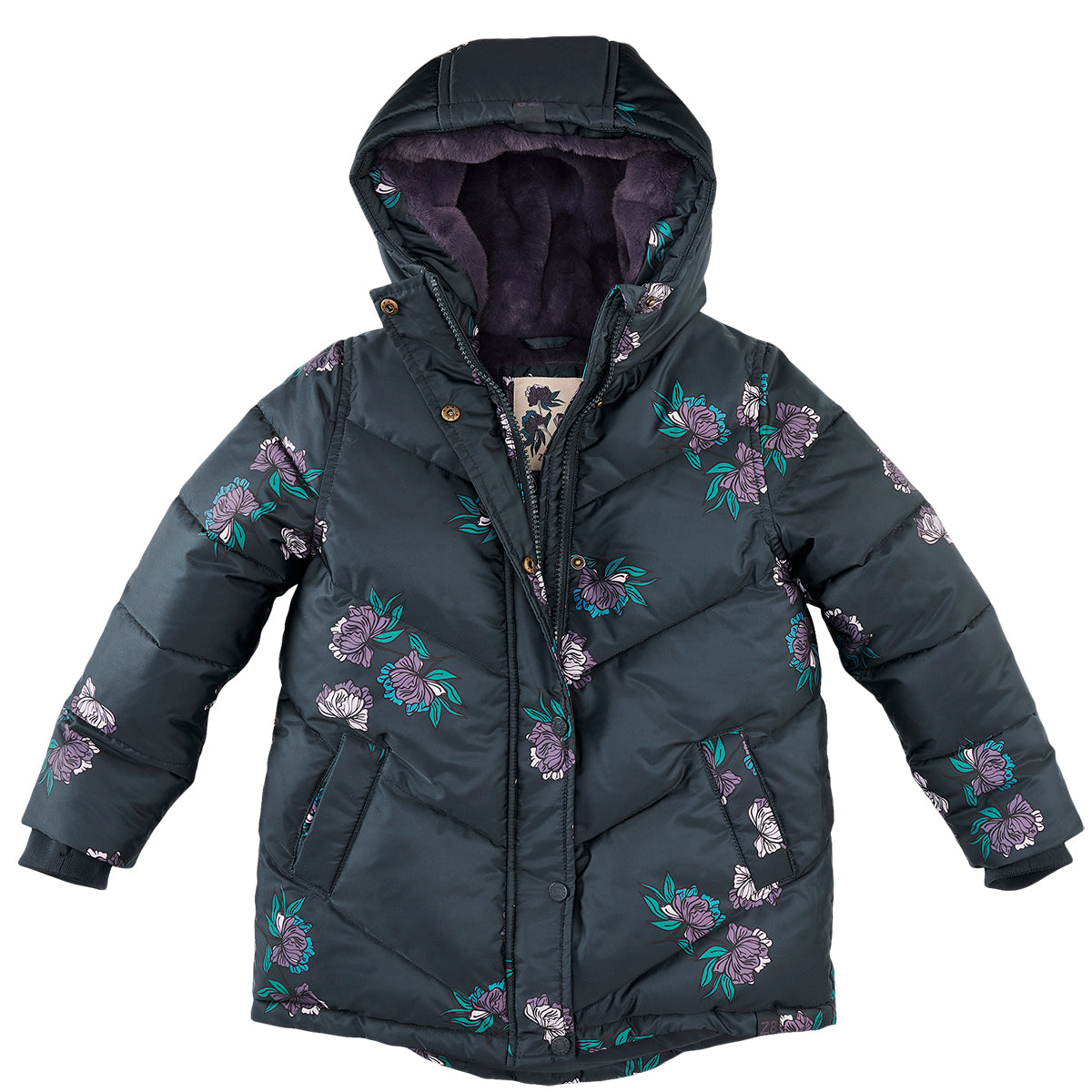 Meisjes Winterjas Dieke van Z8 in de kleur Thunder sky/AOP in maat 140-146.