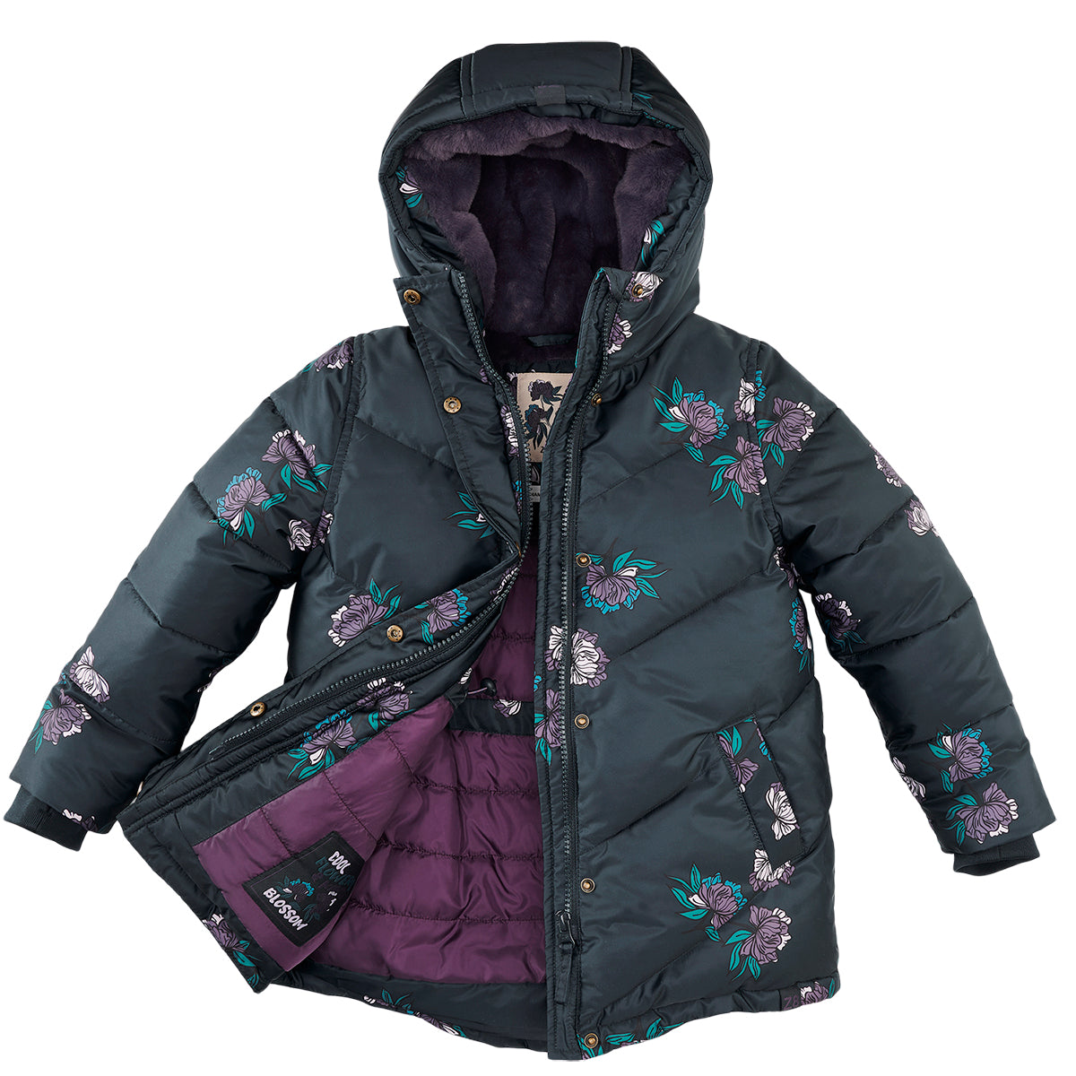 Meisjes Winterjas Dieke van Z8 in de kleur Thunder sky/AOP in maat 140-146.