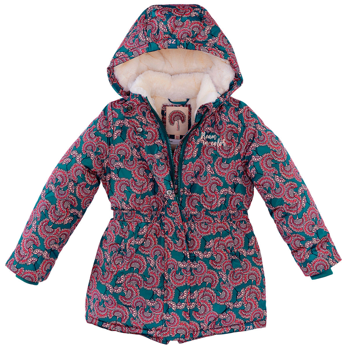 Meisjes Winterjas Lindy van Z8 in de kleur Teal deal/AOP in maat 140-146.