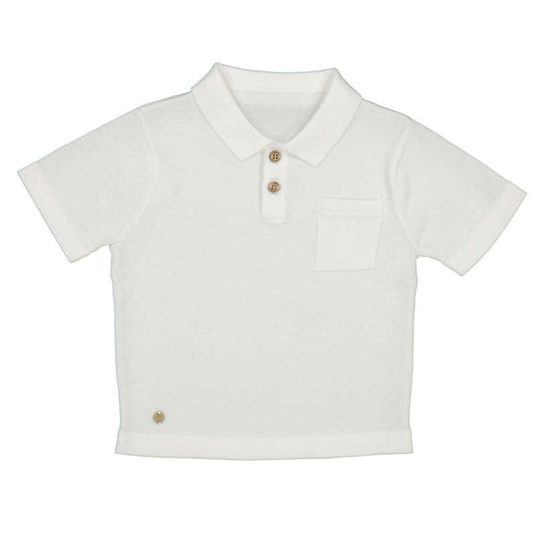 Jongens S/s polo                      van Mayoral in de kleur Cream      in maat 86.