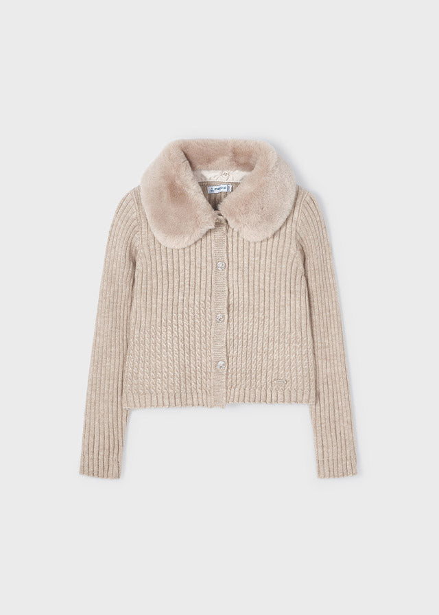 Mayoral Faux fur collar cardigan