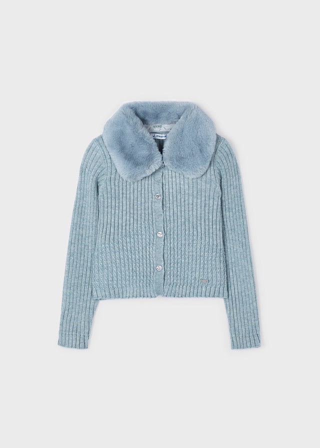Mayoral Faux fur collar cardigan