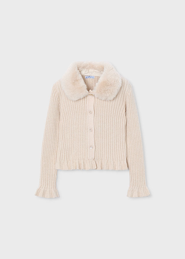 Mayoral Faux fur collar cardigan
