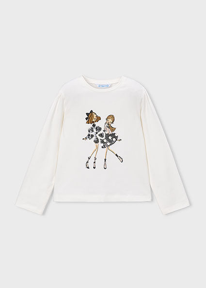 Meisjes L/s shirt girls with dress               van Mayoral in de kleur Natur-black in maat 128.