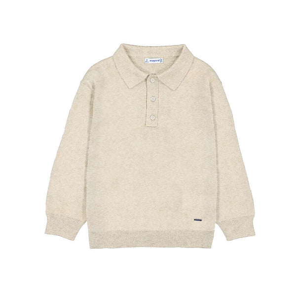 Jongens L/s knit polo                 van Mayoral in de kleur H. Stone   in maat 128.
