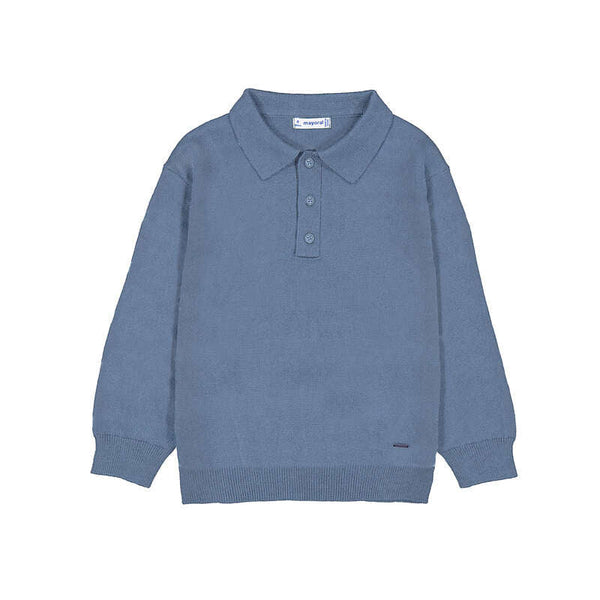 Jongens L/s knit polo                 van Mayoral in de kleur Glacial    in maat 128.