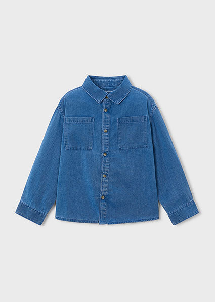 Jongens L/s denim shirt               van Mayoral in de kleur Medium     in maat 128.