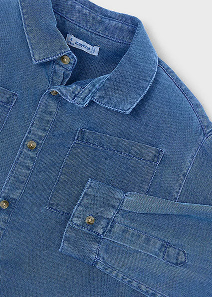 Jongens L/s denim shirt               van Mayoral in de kleur Medium     in maat 128.