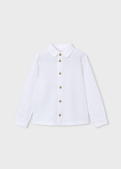 Jongens Longsleeve pique knit shirt  van Mayoral in de kleur White      in maat 128.