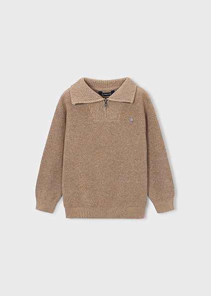 Jongens Knitted Sweater with zipper                 van Mayoral in de kleur brown      in maat 128.