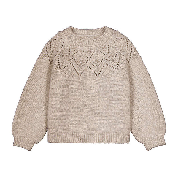 Meisjes Openwork details sweater      van Mayoral in de kleur quinoa mix in maat 128.