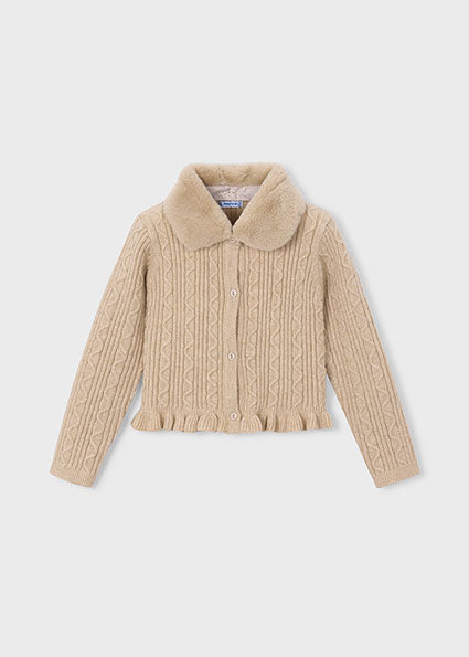 Meisjes Faux fur collar cardigan      van Mayoral in de kleur quinoa mix in maat 128.