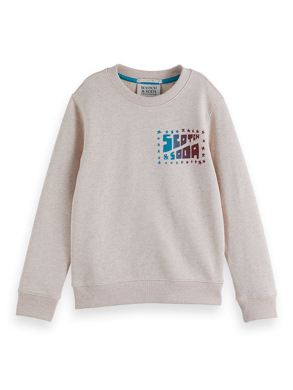 Jongens FRONT ARTWORK REGULARFIT SWEATSHIRT van Scotch & Soda in de kleur ECRU MELANGE in maat 176.