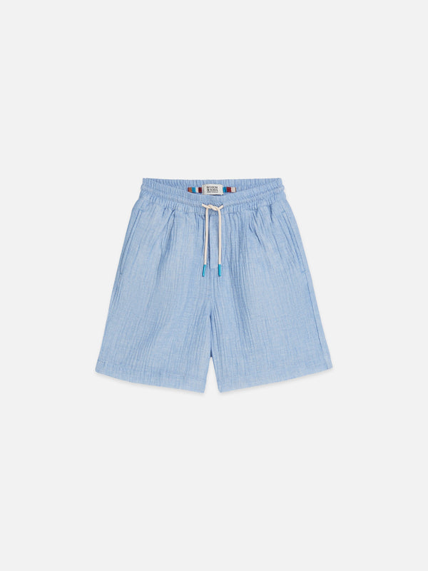 Jongens COTTON CHAMBRAY PULLON SHORTS van Scotch & Soda in de kleur CHAMBRAY BLUE in maat 176.