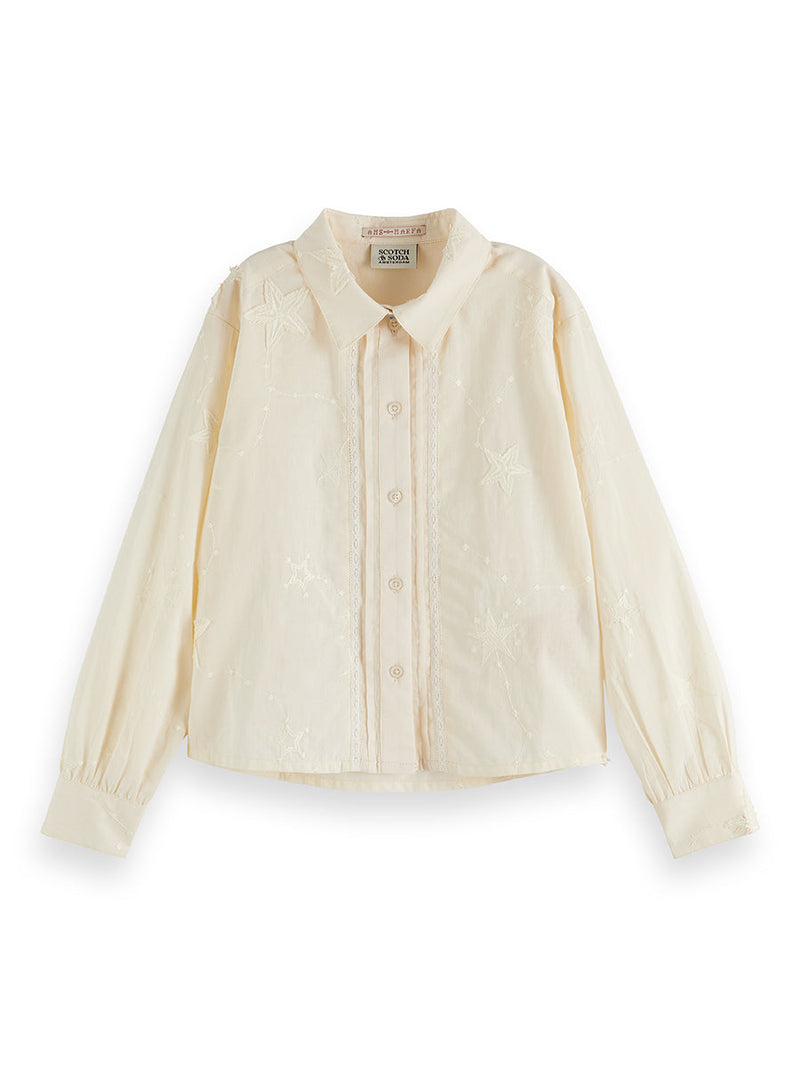 Meisjes FRINGE EMBROIDERED SHIRT van Scotch & Soda in de kleur EGGNOG in maat 176.