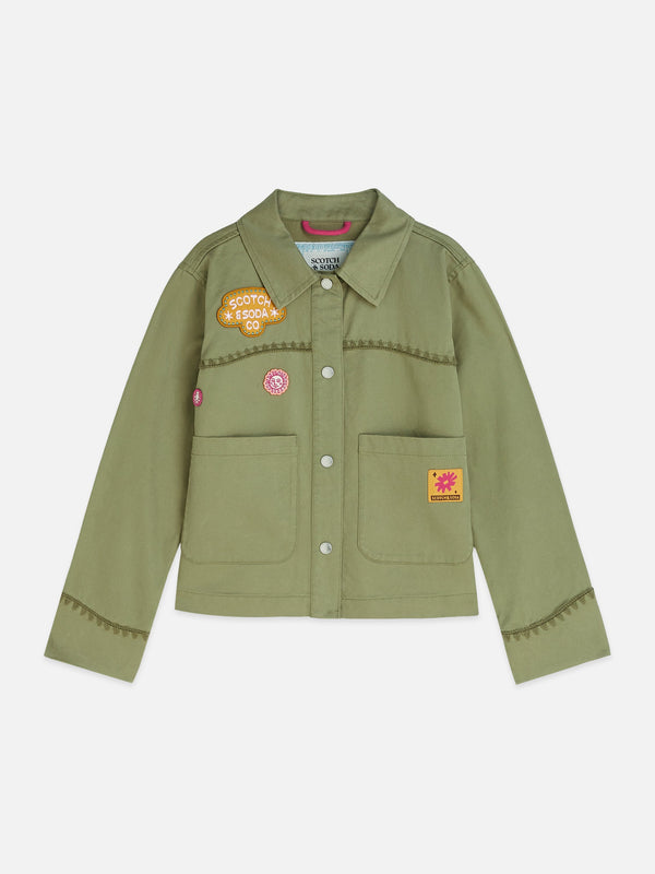 Meisjes EMBROIDERED JACKET van Scotch & Soda in de kleur OIL GREEN in maat 176.