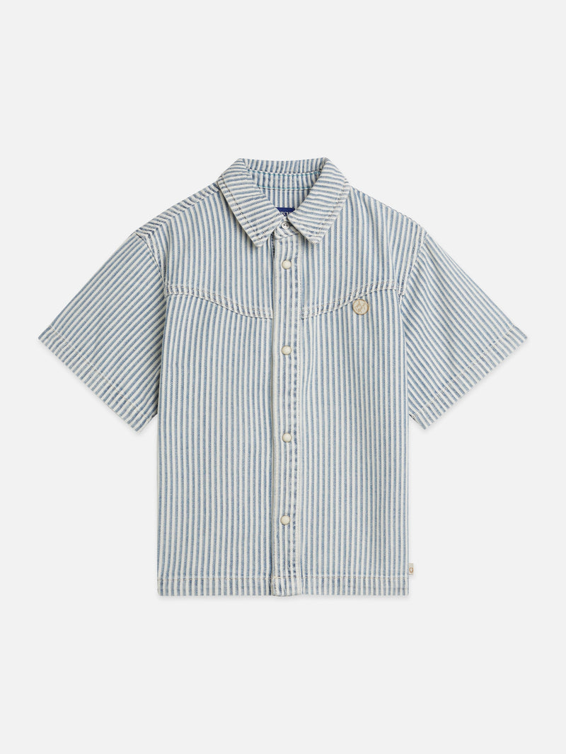 Meisjes SHORTSLEEVE DENIM SHIRT van Scotch & Soda in de kleur INDIGO STRIPE in maat 176.