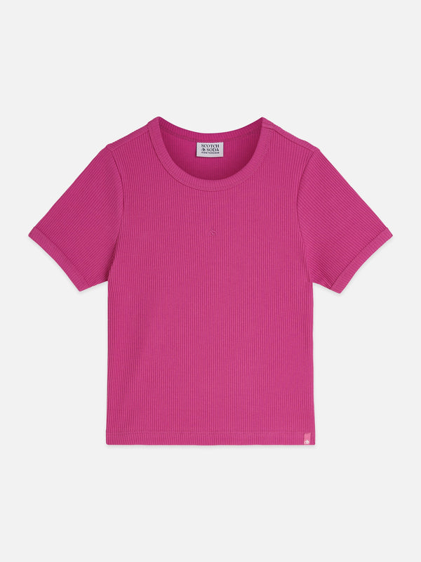 Meisjes SEASONAL CORE RIBBED SLIMFIT TSHIRT van Scotch & Soda in de kleur ROSE VIOLET in maat 176.