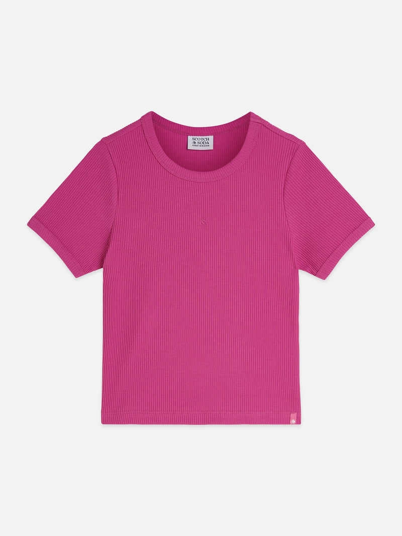 Meisjes SEASONAL CORE RIBBED SLIMFIT TSHIRT van Scotch & Soda in de kleur ROSE VIOLET in maat 176.