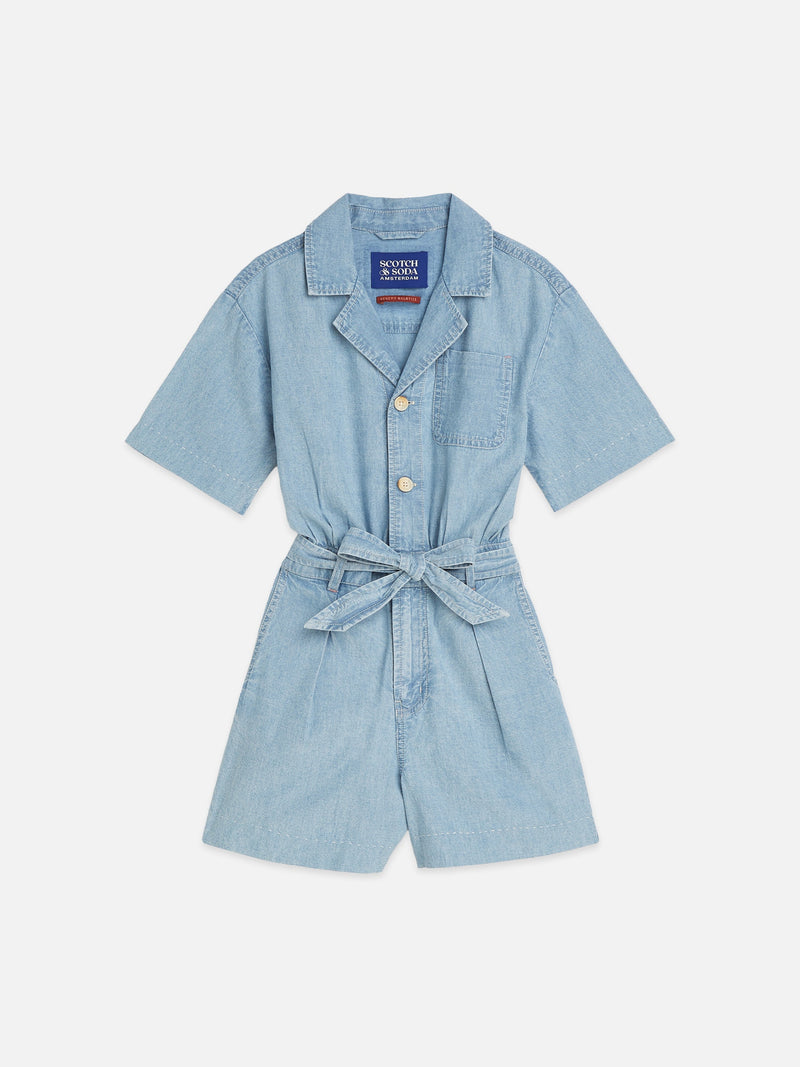 Meisjes LIGHTWEIGHT CHAMBRAY PLAYSUIT van Scotch & Soda in de kleur SHINE A LIGHT in maat 176.