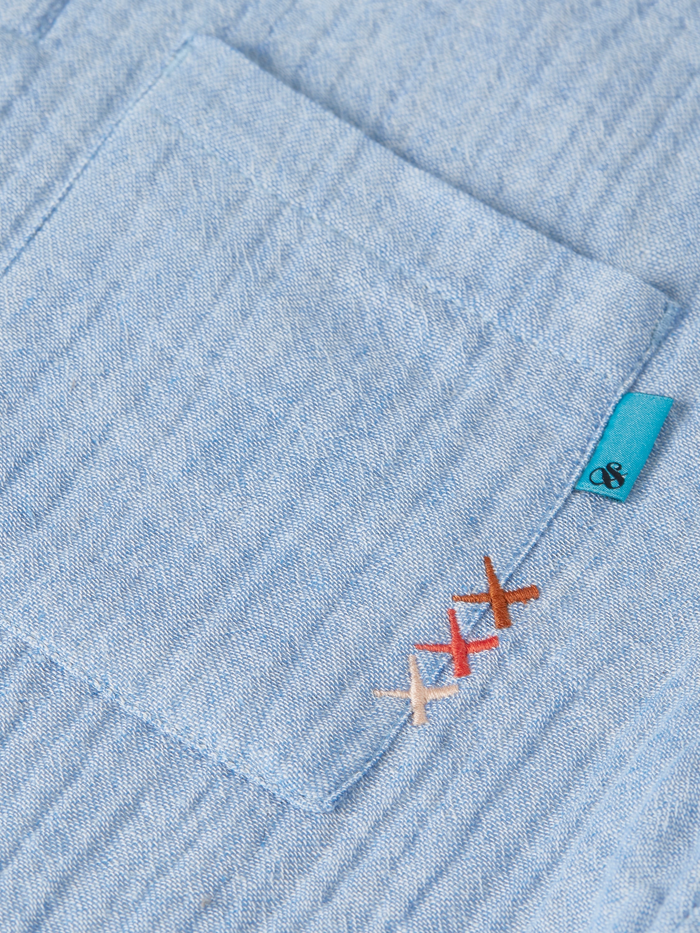 Jongens COTTON CHAMBRAY SHORTSLEEVE SHIRT van Scotch & Soda in de kleur CHAMBRAY BLUE in maat 176.