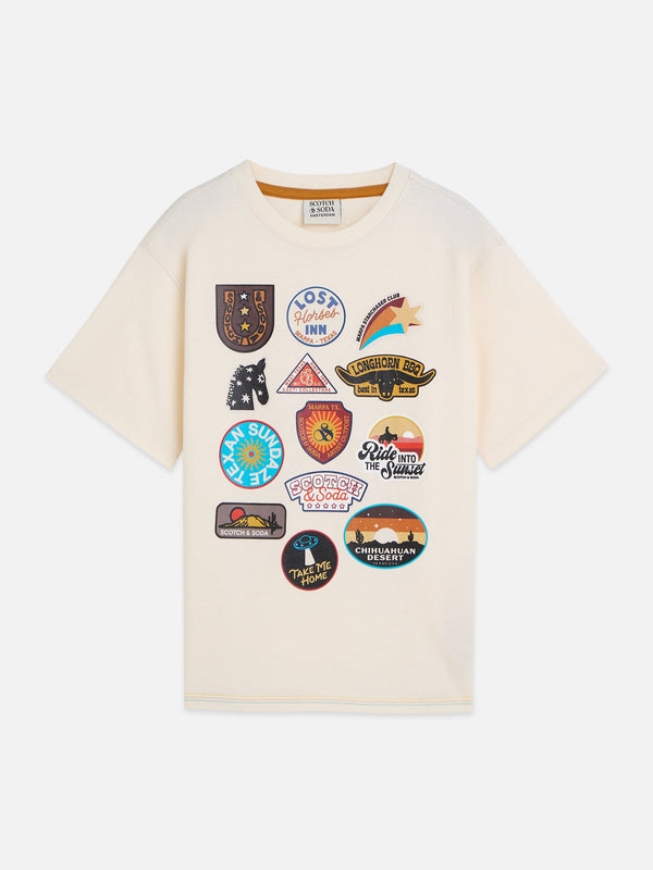 Jongens FRONT ARTWORK RELAXEDFIT TSHIRT van Scotch & Soda in de kleur EGGNOG in maat 176.
