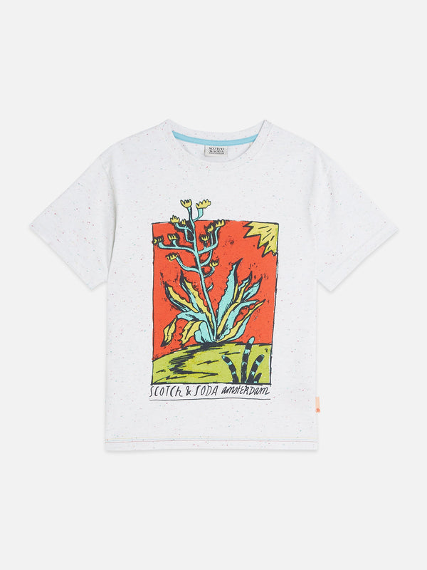 Jongens FRONT ARTWORK NEPS RELAXEDFIT TSHIRT van Scotch & Soda in de kleur BRIGHT WHITE in maat 176.