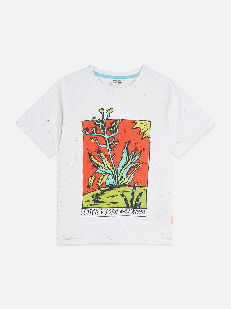 Jongens FRONT ARTWORK NEPS RELAXEDFIT TSHIRT van Scotch & Soda in de kleur BRIGHT WHITE in maat 176.