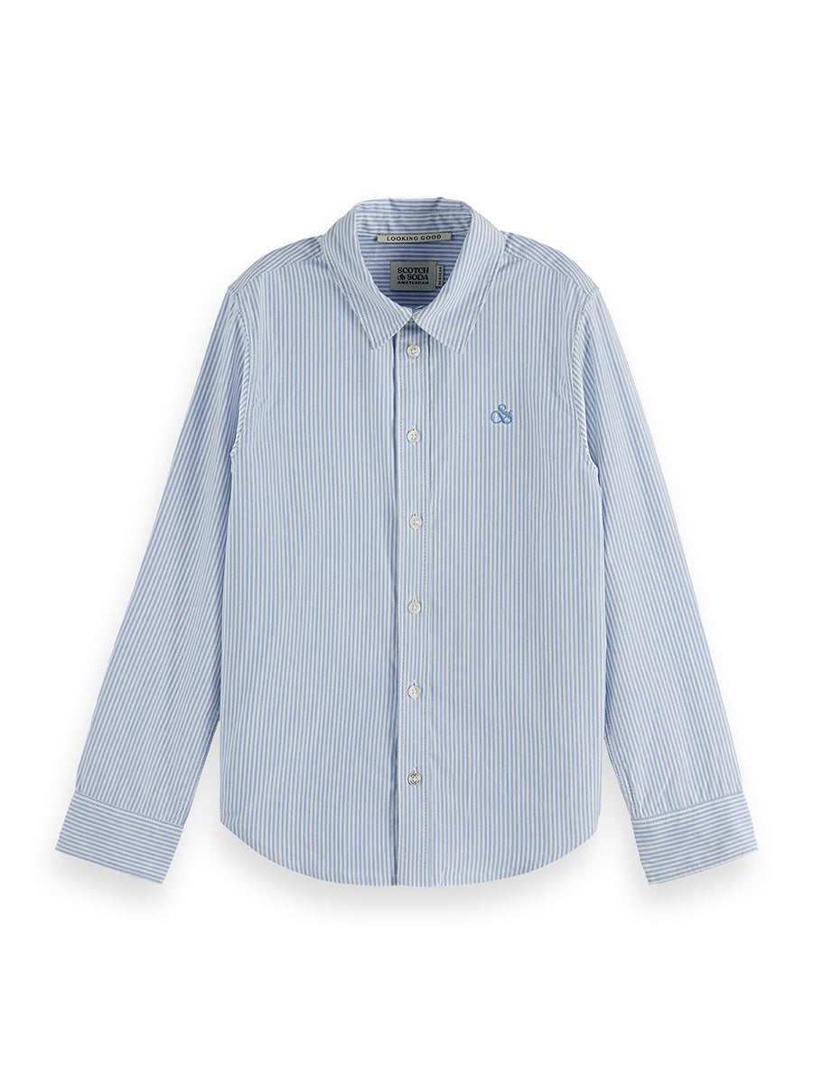 Jongens CORE YARNDYED STRIPED OXFORD SHIRT van Scotch & Soda in de kleur BLUE STRIPE in maat 176.