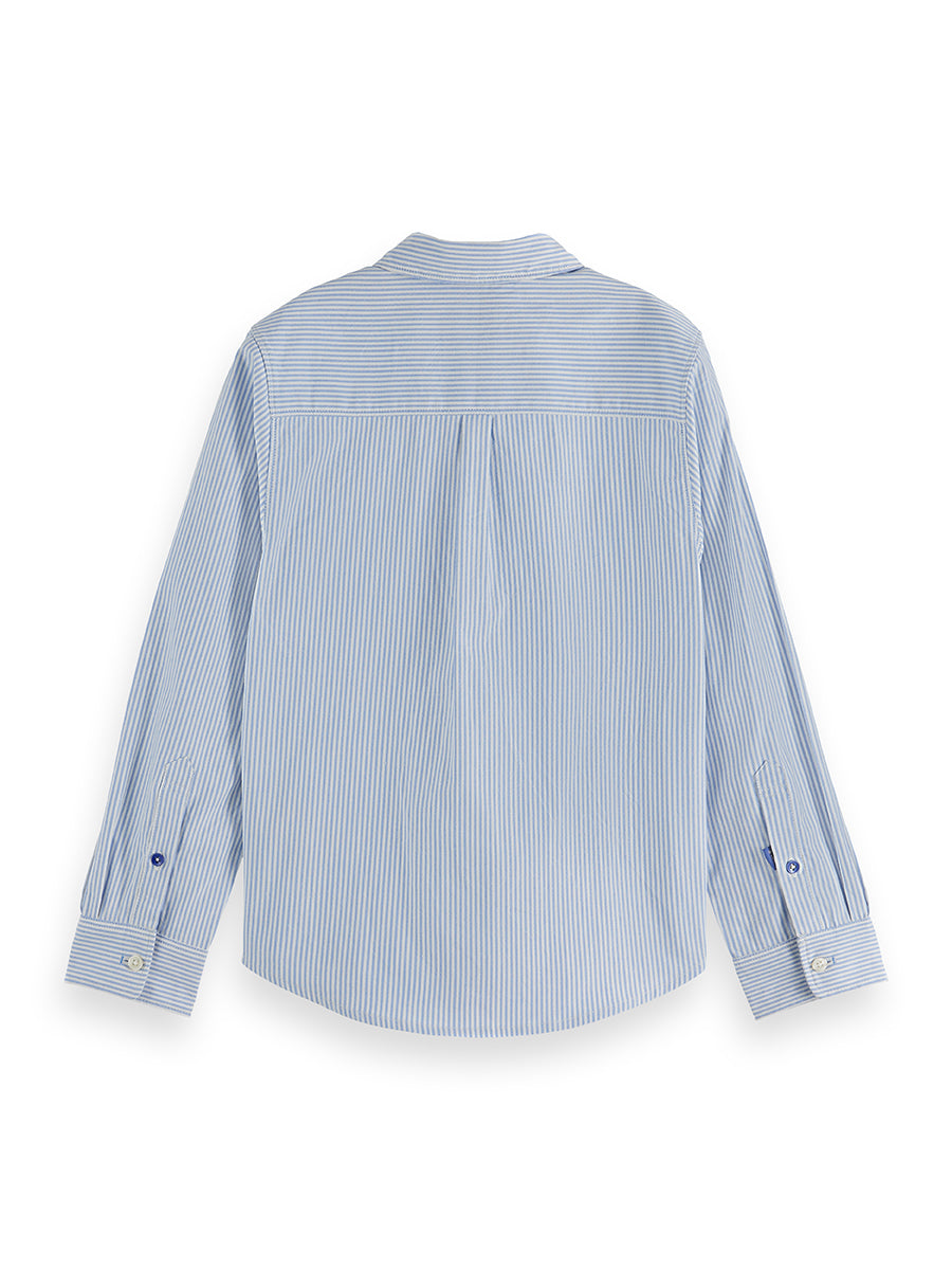 Jongens CORE YARNDYED STRIPED OXFORD SHIRT van Scotch & Soda in de kleur BLUE STRIPE in maat 176.