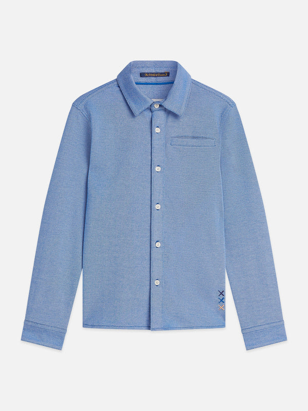 Jongens Twotone regularfit pique shirt van Scotch & Soda in de kleur BRIGHT WHITE/ STRONG BLUE in maat 176.