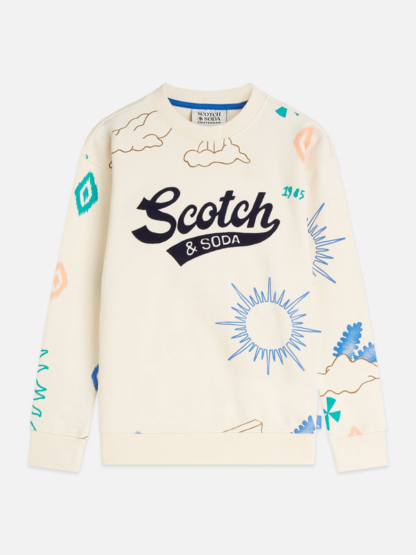 Jongens Printed relaxedfit sweatshirt van Scotch & Soda in de kleur EGGNOG in maat 176.