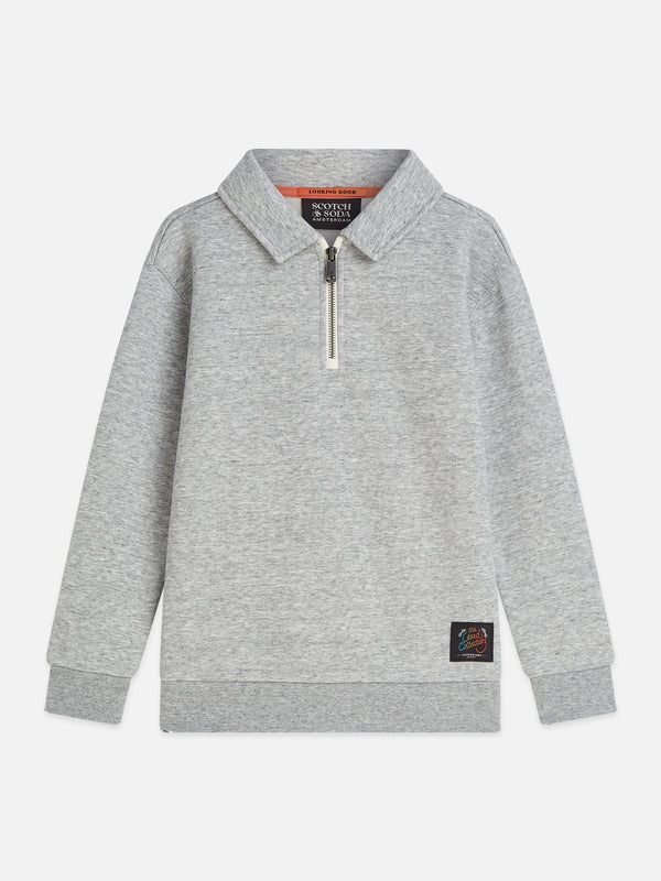 Jongens Melange relaxedfit half zip sweatshirt van  in de kleur GREY MELANGE in maat 176.