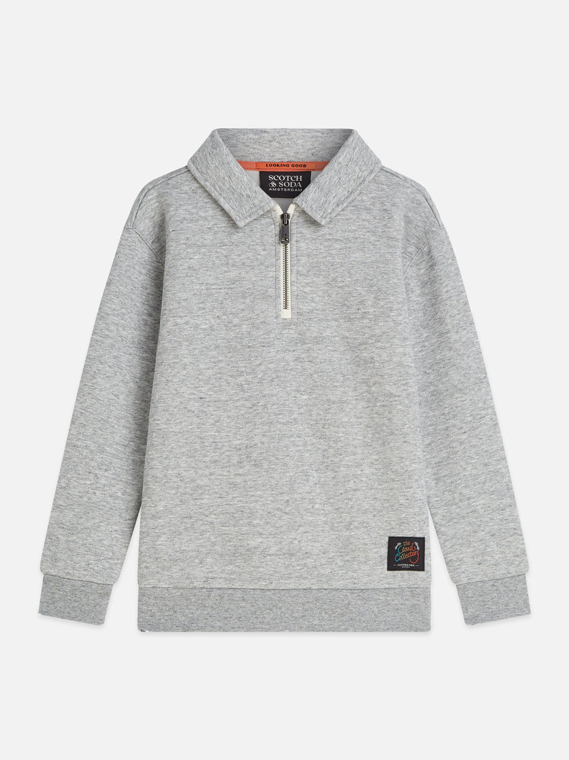 Jongens Melange relaxedfit half zip sweatshirt van  in de kleur GREY MELANGE in maat 176.