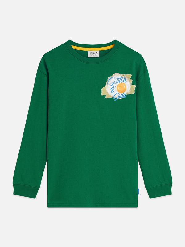 Jongens Front and back artwork relaxedfit longsleeved Tshirt van Scotch & Soda in de kleur GREEN JACKET in maat 176.