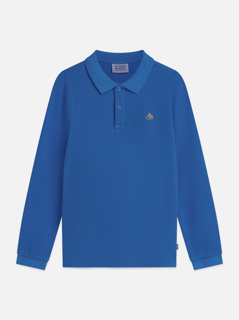 Jongens Long sleeve garment dyed polo van Scotch & Soda in de kleur STRONG BLUE in maat 176.